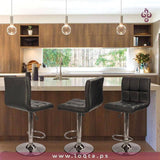 كرسي بار جلد لمسة جمالية للمطبخ قاعدة دائرية آمنة مسند للقدمين تحكم بالارتفاع - متجر لقطة